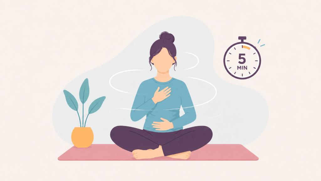 Woman practicing a five-minute mindful breathing exercise
